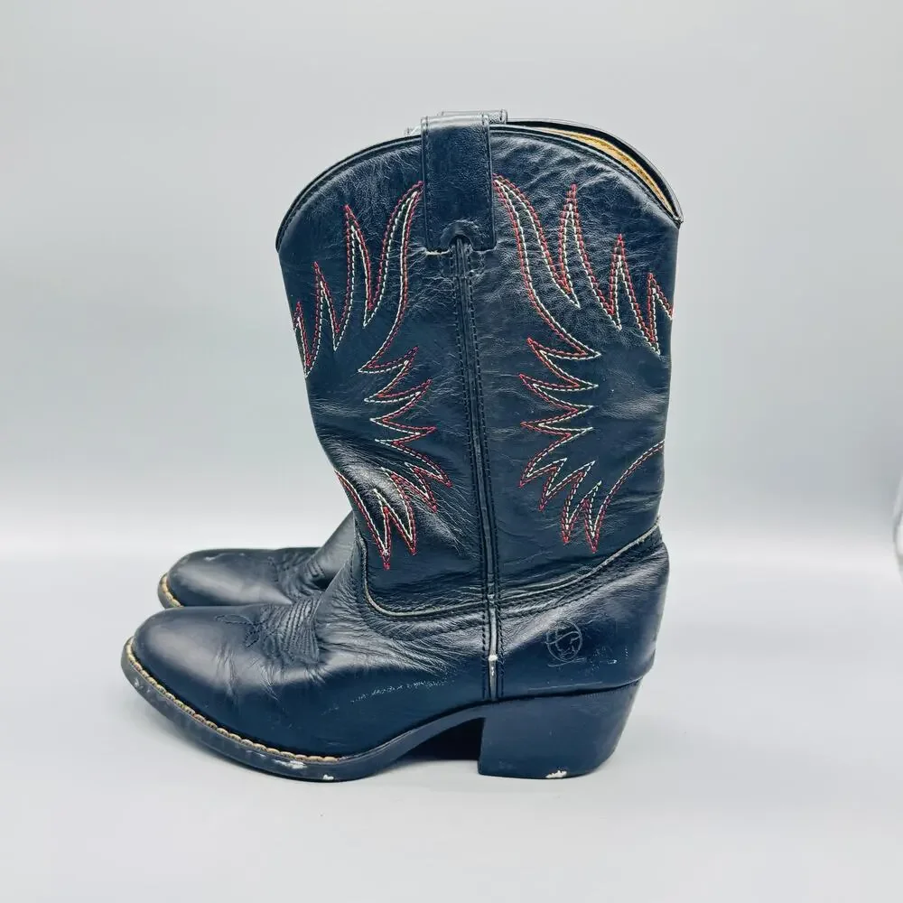 Durango Boots Boys 2.5Y Black Leather Western Cowboy Mid Calf Block Heel Shoes